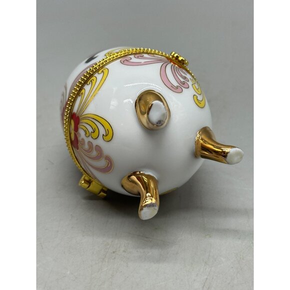 Decorative Porcelain Egg Jewelry trinket Box With Floral Design & Gold Accents - Picture 5 of 11